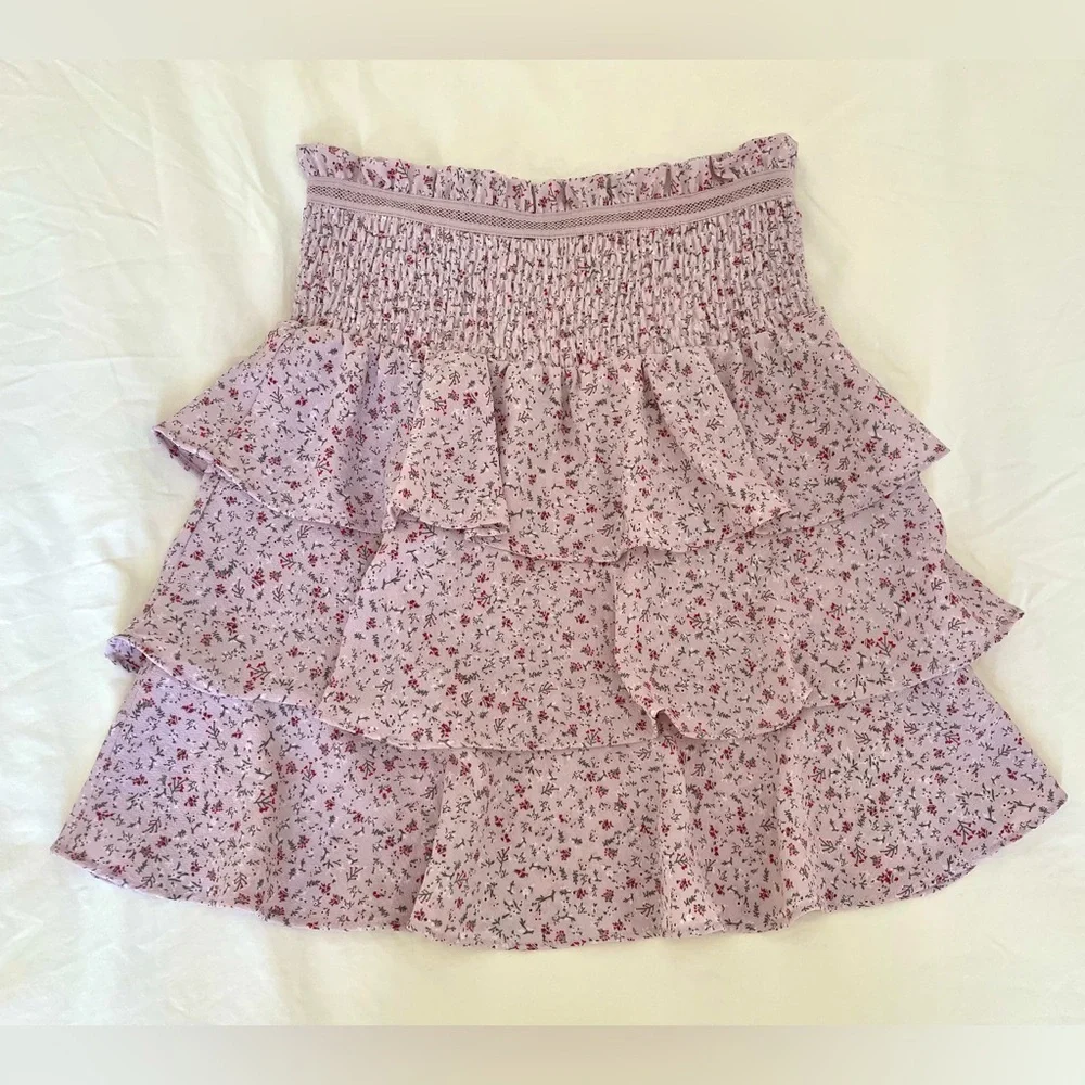H&M Women’s Crêped Tiered Floral Skirt Light Purple Small